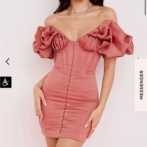 House of CB ANNABELLE rose ruffle satin mini dress